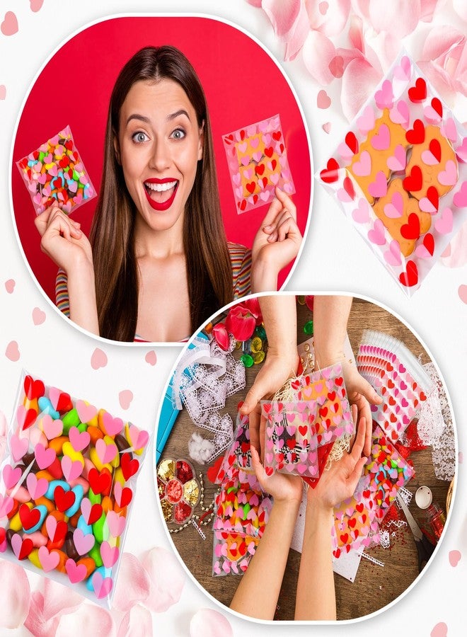 Supervitae 200 Pcs Valentines Cellophane Cookie Bags Bulk 4 x 4 Inch Heart Cellophane Bags Self Adhesive Clear Treat Goodie Gift for Valentine's Day Party Supplies Snacks Bakery Cookie Packaging - Image 5